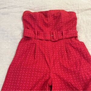 Anthropologie Pink and Red Wide Leg Jumpsuit with Chic Belt
